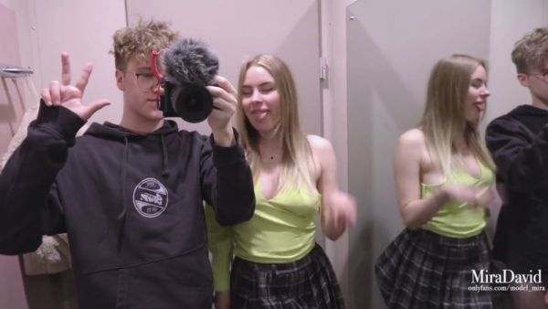 Blonde's fitting room photoshoot turns steamy with facial climax on breastful.com