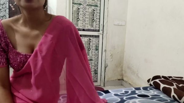 Indian beauty in sparkling pink sari teases with solo fingering and dirty talk - India on breastful.com