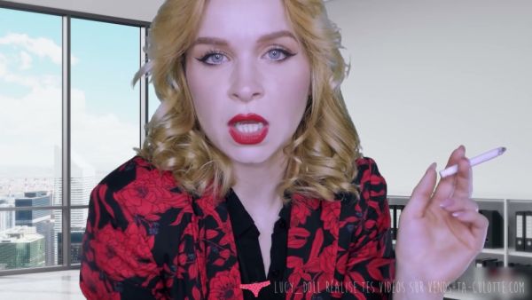 Lucy Sanivy punishes underpayment with a flogger in her high-rise office on breastful.com