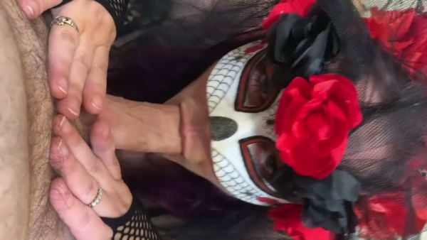 MILF in Halloween spider mask takes a big cock deep in her throat on breastful.com