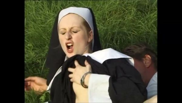 Blonde nun in woods takes cock deep in mouth and rides hard on open grass on breastful.com