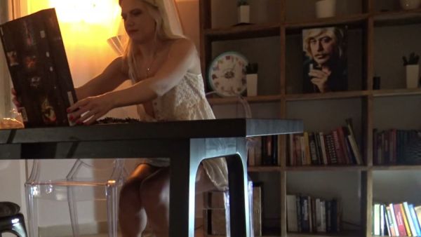 Blonde wife in white dress teases with puzzle then strokes his cock - Usa on breastful.com