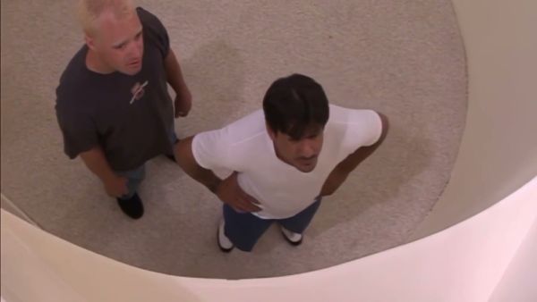 Redhead in high heels takes on two men in intense double penetration on breastful.com