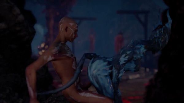 Bisexual frost demon clashes with fiery beast in dark fantasy realm on breastful.com
