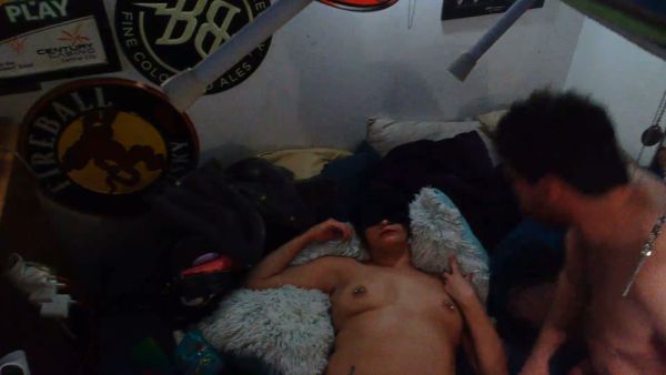 Black-haired beauty and bearded man heat up in a dim bedroom on breastful.com