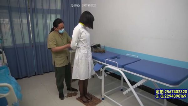 Dark-haired woman bound in rope by male doctor in clinical BDSM session - Japan on breastful.com