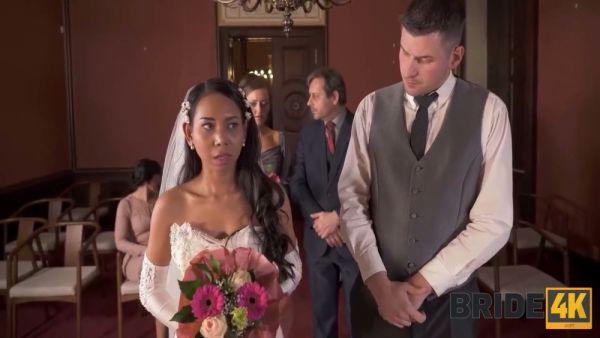 Bride in white stockings joins interracial wedding orgy with audience on breastful.com