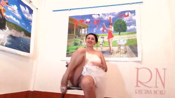 Woman in white wedding dress exposes herself in art gallery on breastful.com