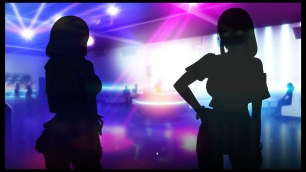 Cindy the futanari confronts her pink-haired friend in a nightclub bathroom on breastful.com