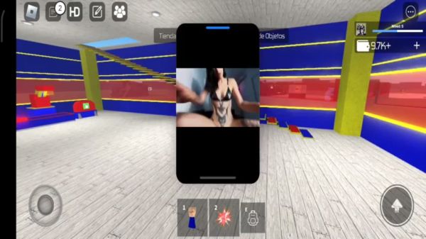 Man plays Roblox while watching a couple's intense anal session on breastful.com