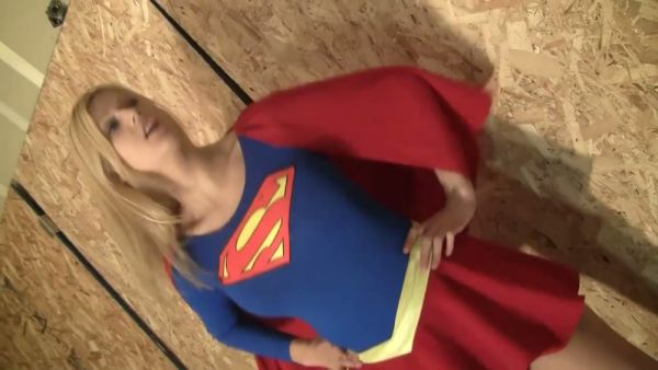 Blonde in superhero costume dominates bound man during renovation on breastful.com