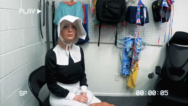 Curvy brunette in purple mini skirt gives security officer a deep titjob on the office desk on breastful.com