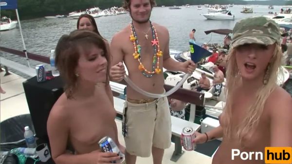 Lesbian party on a lake boat with bikini girls and exposed panties on breastful.com