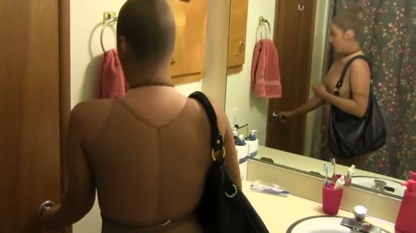 Domme suffocates her blonde submissive with her hands before riding her with a strapon on breastful.com