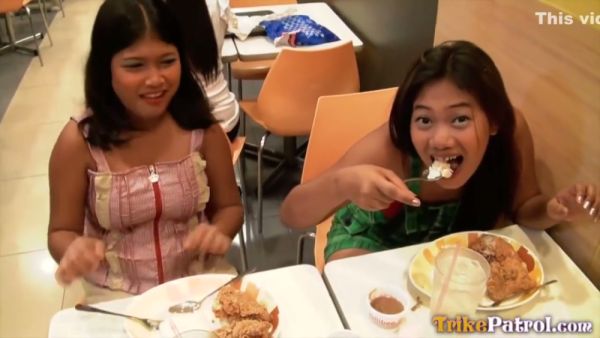 Two Asian brunettes take turns on a cock in a hot POV threesome on breastful.com