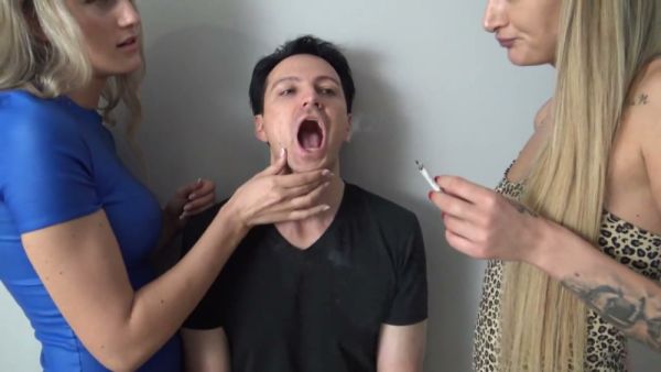Submissive man kneels and serves his blonde mistress in a series of domination scenes on breastful.com