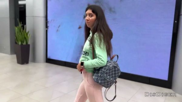 Brave brunette takes him deep in a mall bathroom stall on breastful.com