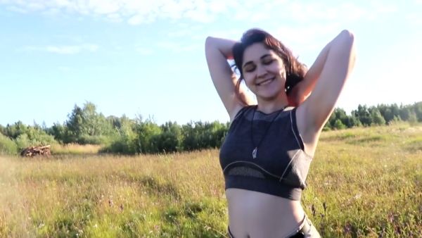 POV blowjob outdoors with handjob in a grassy field on breastful.com