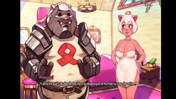 Billy the armored pig stands before the royal door in a fantasy realm on breastful.com