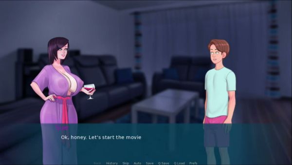 Curvy redheaded mature woman rides her lover in a 3D animated living room scene on breastful.com