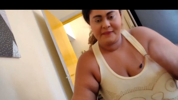 Full-figured brunette catches man masturbating and rides him in reverse cowgirl until he cums in her ass on breastful.com
