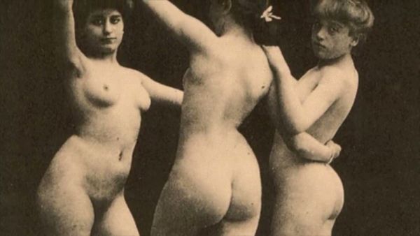 Three hairy lesbians pose together in vintage sepia style on breastful.com