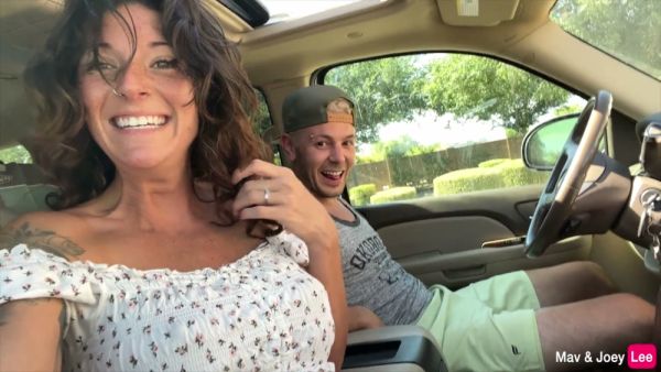 Tattooed brunette ignites passion in a car after church on breastful.com