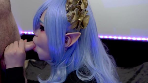 Gothic elf fantasy with blue-haired beauty swallowing cum deepthroat on breastful.com