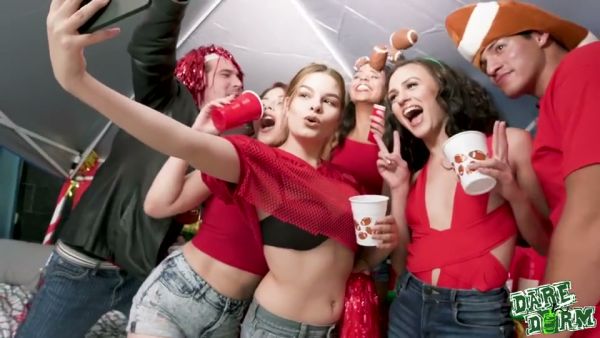 Redheads and revelry ignite a college dorm party with rising tension on breastful.com