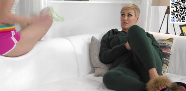 Busty platinum-blonde stepmom with gigantic titties loves rimjob and sex in lingerie on breastful.com