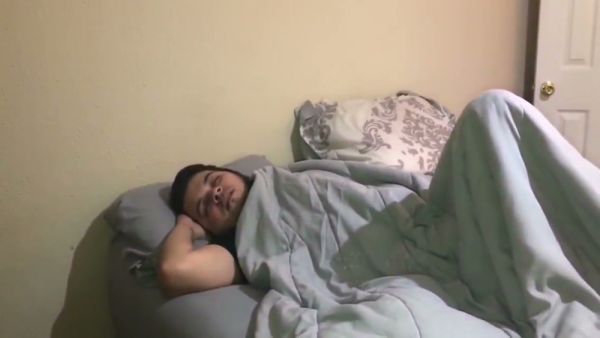 Latina brunette Lexi Anne gives a sleeping man a wake-up blowjob and cumshot to the face on breastful.com