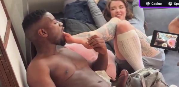 Busty tatted platinum-blonde uses toys during a xxx gang blowjob on breastful.com