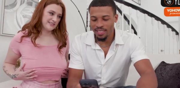 Busty redhead with ample butt fucks salesman on breastful.com