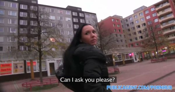 Dark-haired woman takes stranger's cock and feet in a gritty public parking garage on breastful.com