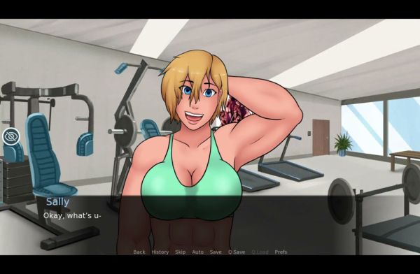 Muscular futanari Sally takes her submissive partner anally in the locker room on breastful.com