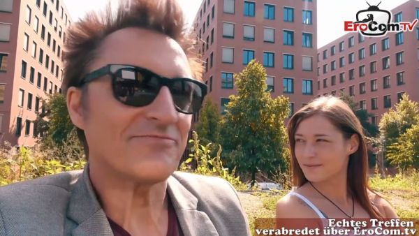 Young student tourist meets for casting in German city before moving indoors - Germany on breastful.com