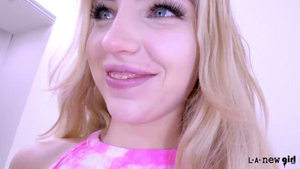 Blonde with long hair auditions for a role with intense deep throat on breastful.com